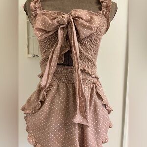 Mustard Seed Cream High Waist Shorts for Chic‎ Comfort smocked top with bow